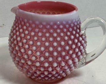 Vintage Cranberry opalescent hobnail glass pitcher