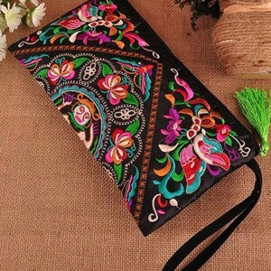 Clutch bordado, clutch de mujer hecho a mano, clutch de noche, bolso boho, billetera, idea de regalo