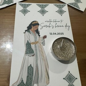 faire-part de henna personnalisée ,carte de mariage , invitation pour henna avec bougie brillante,
