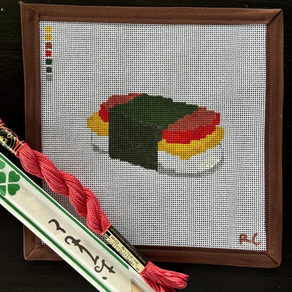 Spam Musubi | Toile 18 mesh, peinte à la main