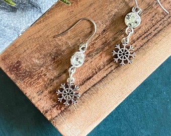 Dainty snowflake earrings with crystal connectors, christmas gift for her, best friend gift, secret Santa