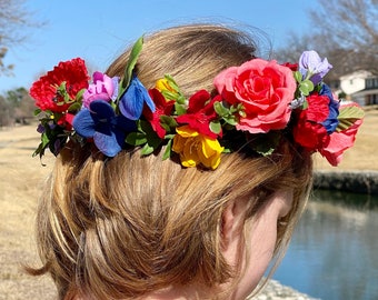 DIY Flower Crown Kit - Multi Rainbow Flowers - Summer Wildflowers - bridal shower activity