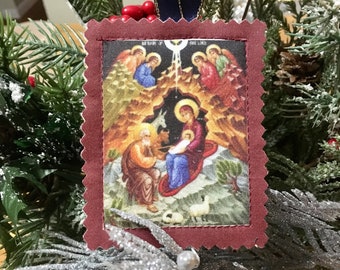 Soft cloth nativity icon Christmas ornament