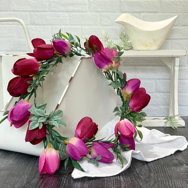 DIY Flower Crown Kit - Magenta Tulips, fuschia flower crown - bridal shower activity, festival crown