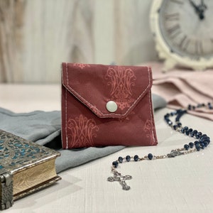 Mens Rosary Pouch - Maroon and Gray - Auspice Maria - Catholic Man