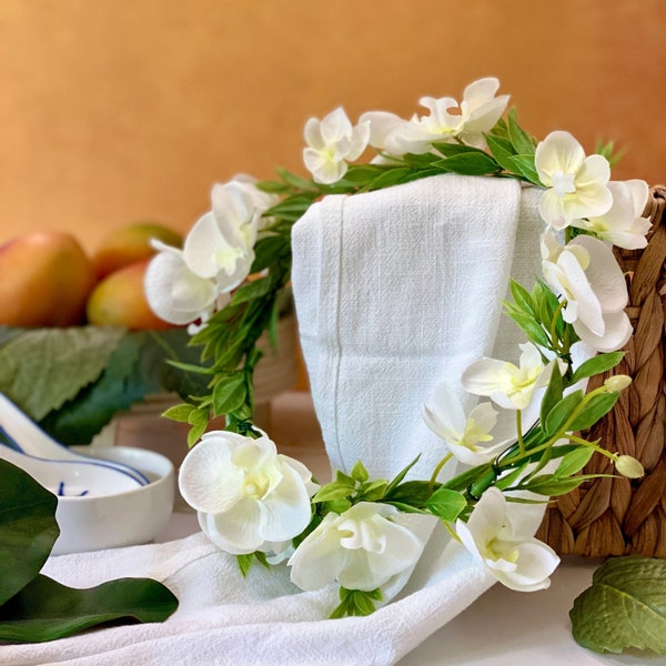 DIY Flower Crown Kit - White Orchids - beach wedding flower crown - bridal shower activity