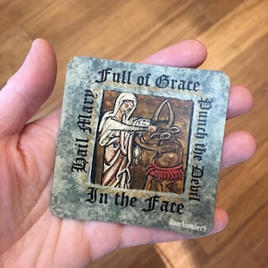 Catholic Meme Magnet - Hail Mary Punch the Devil - Catholic car magnet - funny Catholic fridge magnet - Prayer Magnet