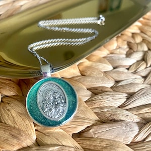 Saint Joseph Medal necklace, St. Joseph medal, Catholic gifts, Epoxy resin pendant, Confirmation gift, stocking stuffer, secret Santa gift