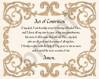 Catholic prayers 8x10 printable download, gold filigree style