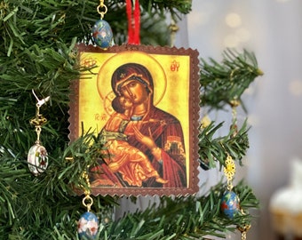 Soft Cloth Christmas ornament - Fabric Ornament - Orthodox icon Theotokos and Christ, Virgin Mary and Baby Jesus