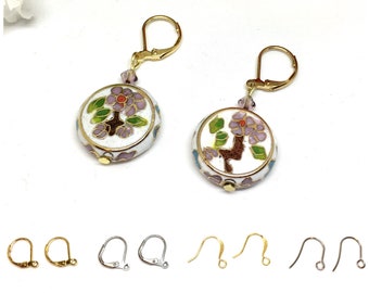 Floral enamel earrings, vintage style cloissone enamel handmade dangle earrings, gift for her, mothers day, bridal party earrings