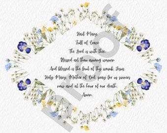 Catholic prayers 8x10 printable downloads, wildflower border