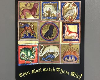 Medieval Fridge Magnet - fantastical beasts magnet - Medieval car magnet - Catch Em All Mashup - Geek Medieval Magnet - Medieval Bestiary