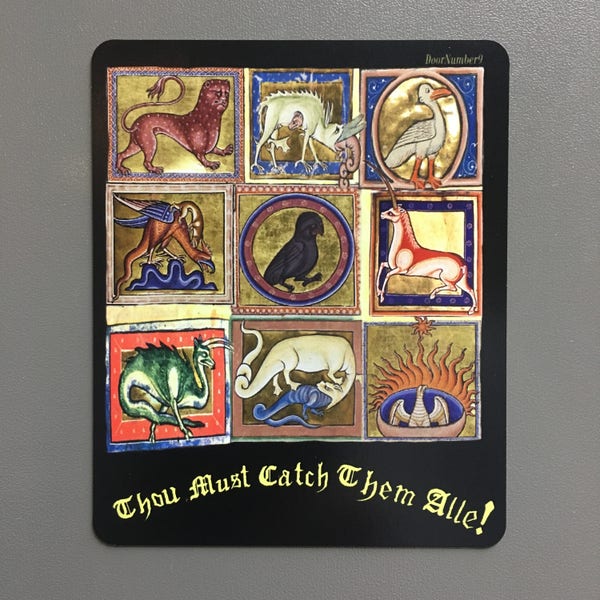 Medieval Fridge Magnet - fantastical beasts magnet - Medieval car magnet - Catch Em All Mashup - Geek Medieval Magnet - Medieval Bestiary