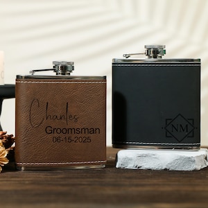 Petaca de cuero personalizada para hombre, petaca personalizada para padrinos de boda, regalos para padrinos de boda, petaca personalizada, regalos para padrinos de boda, propuesta de matrimonio para padrinos de boda