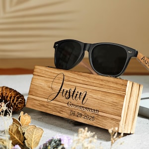Custom Engraved Wooden Sunglasses, Personalized Groomsmen Gift Set, Trendy Best Man Proposal Idea, Unique Sunglasses Gift for Him