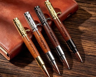 Custom Engraved Bullet Pen， Personalized Wood Barrel Pen，Police Academy Graduation Gift – New Police Officer Gift – Military Retirement Gift