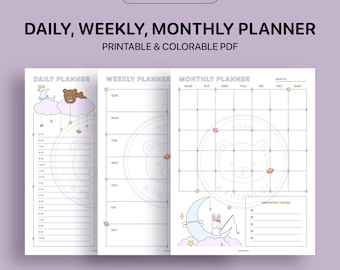 Daily Planner | Weekly Planner | Monthly Planner | Colorable Planner | Cute Printable Planner Pages | Planner Bundle | Undated Planner Pages