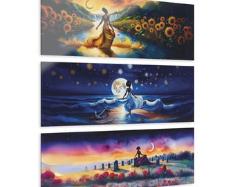 Zestaw wydruków akrylowych Orisha Oshun Yemaya Oya, sztuka ścienna z afrykańskimi boginiami, wystrój domu Tres Madres, obraz tryptyku, wystrój duchowy, Santeria