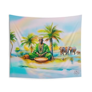 Orunmila Indoor Wall Tapestry Polyester, African Deity, Home Altar Decor, Yoruba, Afro-Caribbean, Paño de trono, Tela de Orula, Babalawo