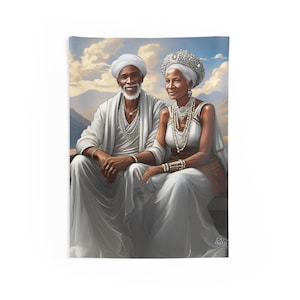 Orishas Oshanla & Obatala Tapiz de pared interior, Montaña de poliéster, Decoración del altar del hogar, Tapiz yoruba, Afrocaribeño, Paño de trono estilo 3