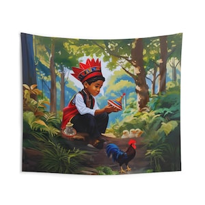 Elegua Indoor Wall Tapestry, Polyester Eshu Home Altar Decor, Yoruba Tapestry, Afro-Caribbean, African, Paño de trono, Elegba, African Deity
