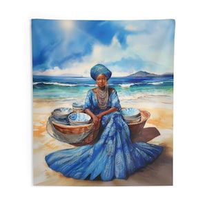 Tapisserie murale d&#39;intérieur Yemaya Mayelewo - Déesse de l&#39;océan, décoration d&#39;autel, tapisserie yoruba en polyester, divinité africaine afro-caribéenne - Ancre, 2