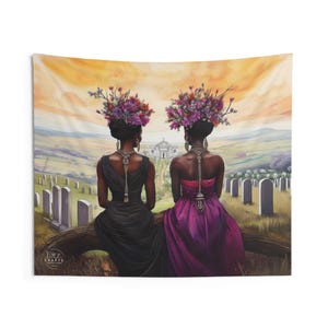 Oya & Ayaó Indoor Wall Tapestry Polyester, River Goddess, Altar Decor, Yoruba, Tela de Santo, Afro-Caribbean, African, Paño de trono, Orisha