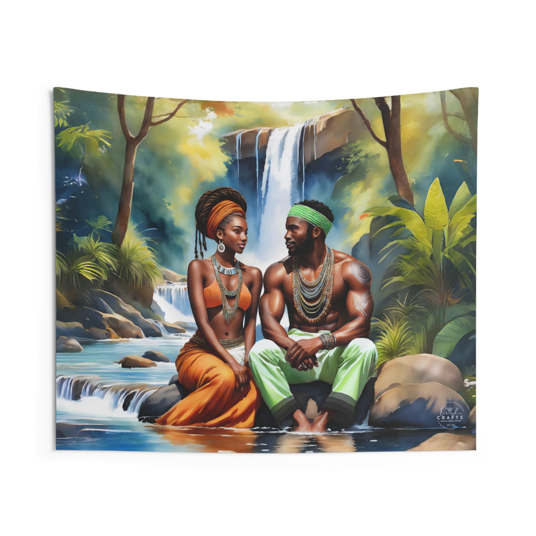 Oshun and Ogun Indoor Wall Tapestry Polyester, Altar Decor, Yoruba, Tela de Santo, Afro-Caribbean, African, Paño de trono, Yemoja Okuti