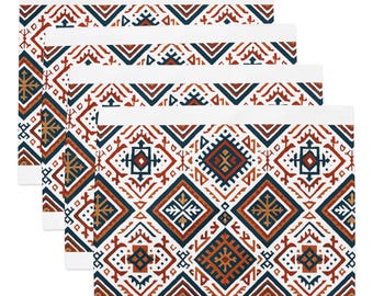 Juego de cuatro manteles individuales con estampado tribal – Decoración de mesa de poliéster resistente al agua