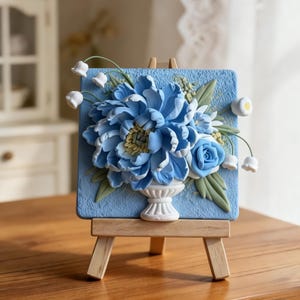 Miniatyr 3D-konstverk, estetisk lerprydnad, handgjord realistisk blomvas, botanisk blommig skrivbordsdekor, realistisk skulptur
