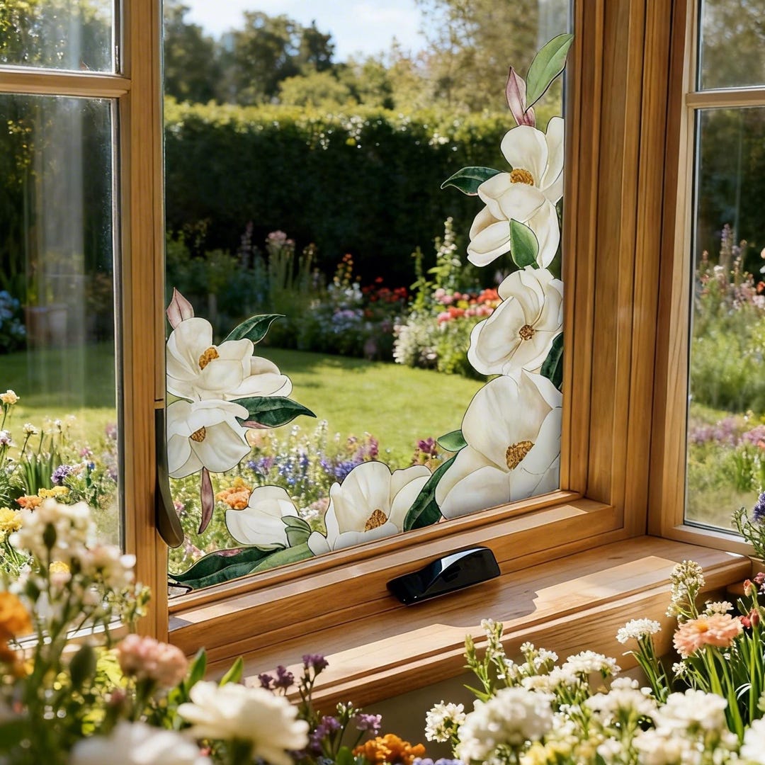 Window Sticky Frame Floral Window Cling Stickers | Die-cut Static Cling Decals for Mirror ...
