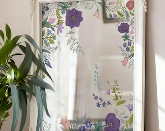 Watercolor Floral Window Clings, Botanical Die-Cut Privacy Art (Reusable)