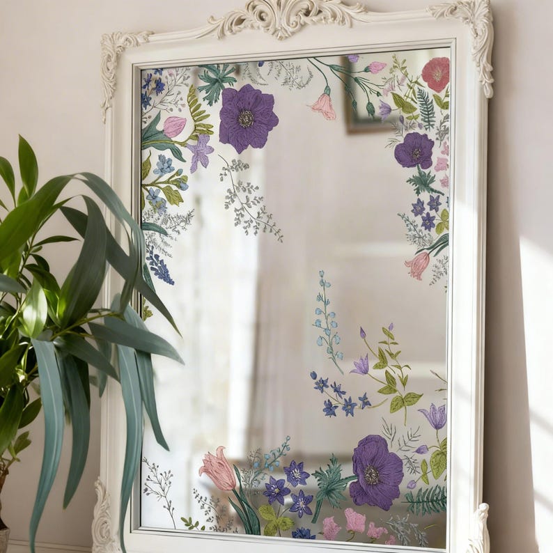 Window Mirroe Sticker Floral Window Cling Stickers | Die-cut Static Cling Decals for Mirror ...