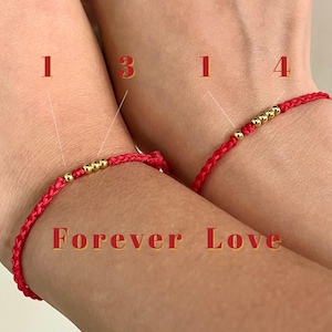 Set of 2 Couple Red String Bracelets 1314(Meaning Forever Love) Gold Beads – His & Hers Matching Love Jewelry, Forever Together Gift
