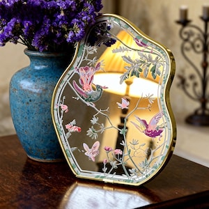 Spring Garden Mirror Decor - Green Vintage Floral Tabletop Art - Botanical Shelf Accent