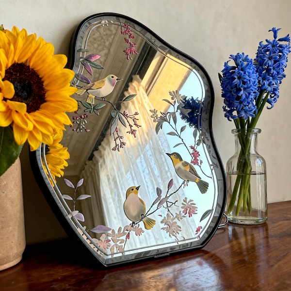 Decoración de espejo para jardín primaveral - Arte de mesa floral vintage verde - Detalle botánico para estante