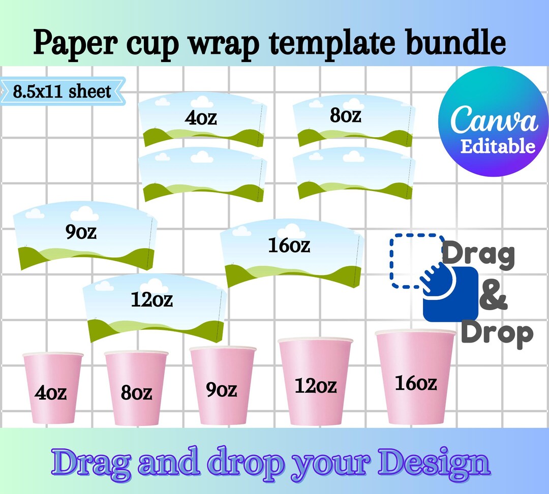 5 Paper Cup Wrapper Template, Paper Cup Wrapper Svg, Paper Coffee Cup ...