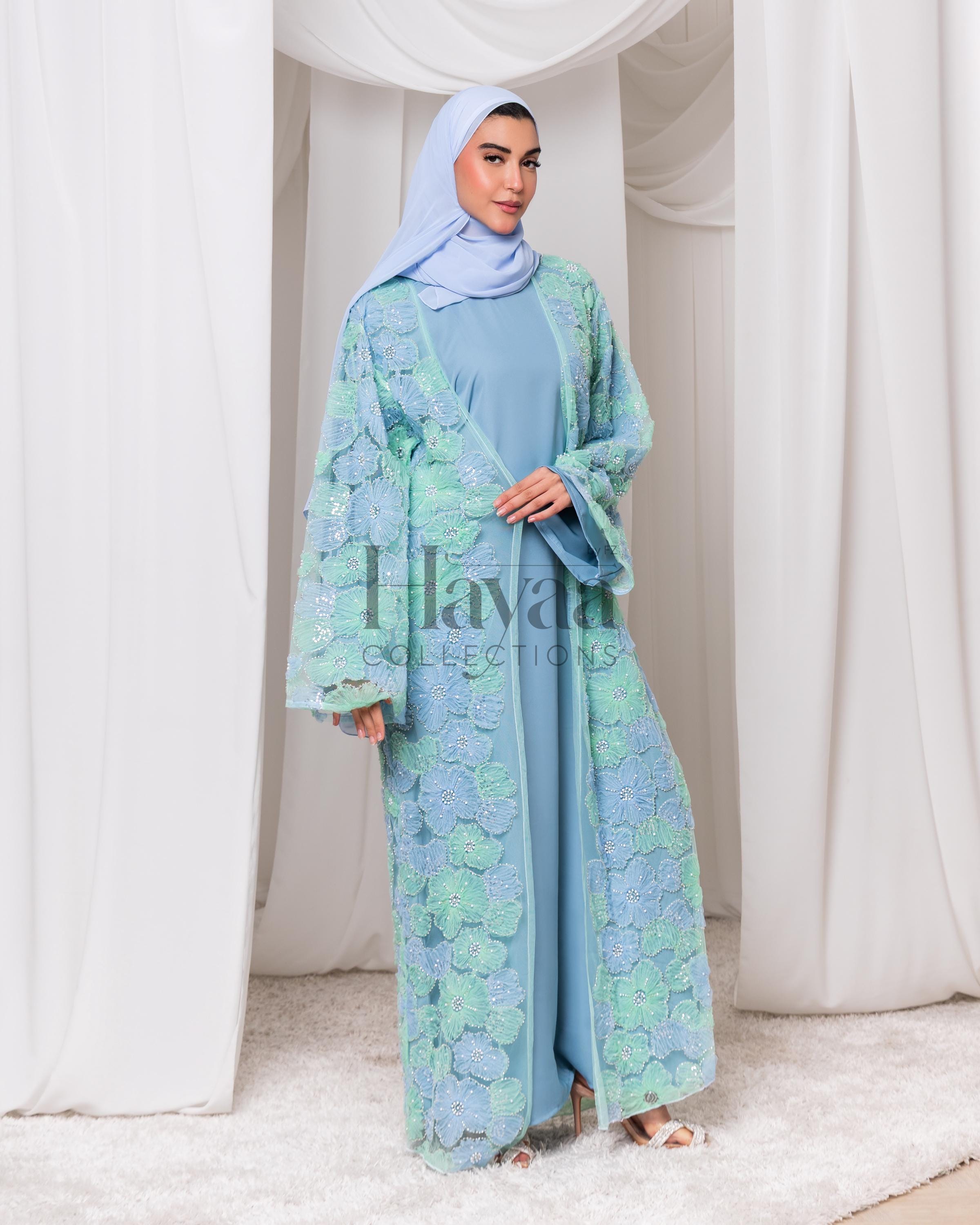 hijab with sky blue dress Terani Couture 251M4457 Off the Shoulder Jacquard Long Trumpet Blue Dr – B  Chic Fashions main image 1