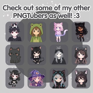 Chibi Black Catgirl PNGTuber Model: Kawaii Premade Streaming Hoodie Kitty Avatar (Digital Download) image 4