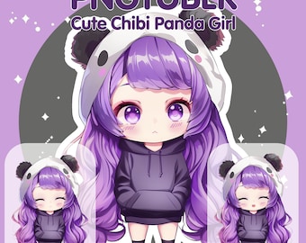 Chica con sudadera con capucha Chibi Panda PNGTuber: Avatar prediseñado kawaii para streaming (descarga digital)