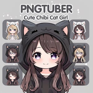 かわいい女の子 PNGTuber モデル | かわいいちびアバター | Twitch 対応 | Streamlabs | 猫の子猫 | ストリーミング | OBS | 既製の PNG チューバー | Discord