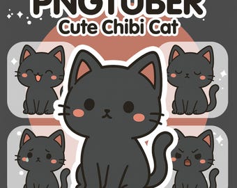 Chibi Black Cat PNGTuber Model: Kawaii Kitty Twitch TikTok Streamlabs (Digital Download)