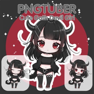 かわいい女の子 PNGTuber モデル | かわいいちびアバター | Twitch 対応 | Streamlabs | ゴシック エモ | ストリーミング | OBS | 既製の PNG チューバー | Discord