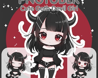 Gothic Chibi PNGTuber Model: Emo Girl Streaming Avatar Twitch TikTok OBS Premade (Digital Download)
