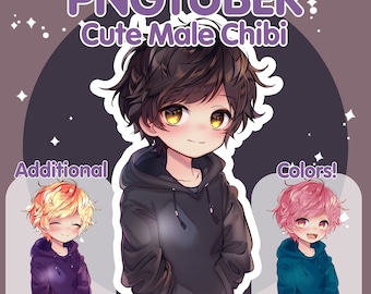 Chibi Anime Male PNGTuber Model: Premade Kawaii Anime Boy Streaming Avatar (Digital Download)