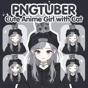 かわいいちびアニメガール PNGTuber モデル | 猫のかわいいアバター | Twitch 対応 | TikTok | OBS | 既製の PNG チューバー | ストリーミング