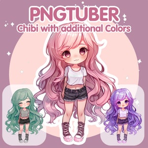 Può includere: Un'illustrazione digitale di un personaggio chibi con i capelli rosa, che indossa una camicia bianca, pantaloncini neri e scarpe da ginnastica bianche e nere. Il personaggio è in piedi con un leggero sorriso. Lo sfondo è viola chiaro con glitter.