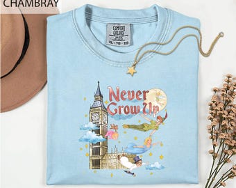 Comfort Colors Peter Pan Shirt, Never Grow Up Disney Tee, Tinker Bell Wendy Neverland Top, Disneyland Family Trip Shirt, Vintage Tee Gift