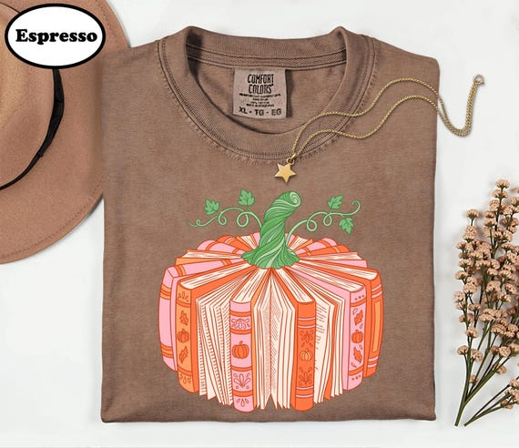 Comfort Colors® Book Pumpkin Shirt, Fall Book Lover Tee, Cozy Reader Graphic Shirt, Autumn Teacher Tee, Pumpkin Books Tshirt, Pumpkin Season